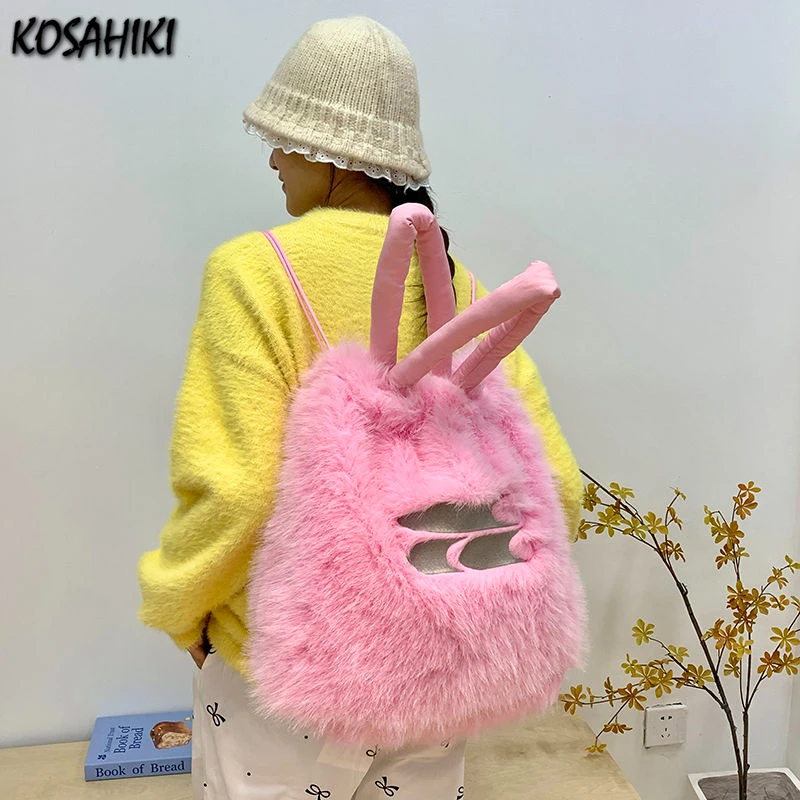 Women Fluffy Sweet Casual Backpack Fashion All Match Trendy Schoolbags High-capacity Y2k Aesthetic Simple Backpacks for Students