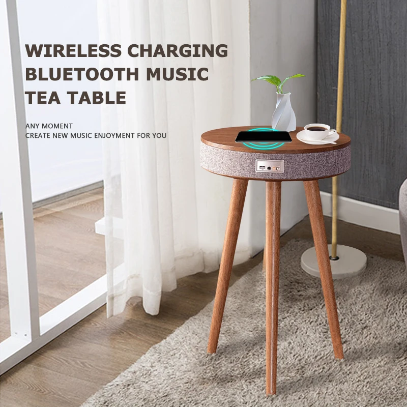 Modern Small Round Multi Media Active Speaker Smart Wood Coffee Table with USB and Blue Tooth for Outdoor