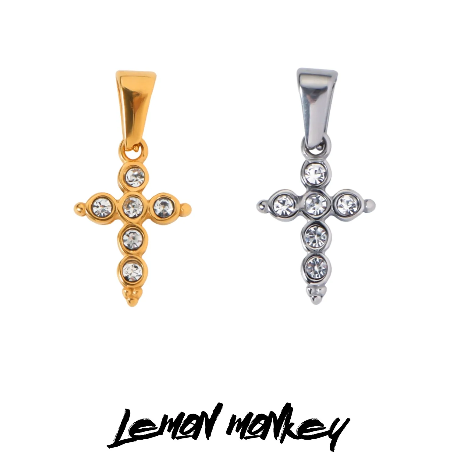 

Stainless Steel 18k Gold Round Zircon Cross For Necklace Bracelet Making Supplies