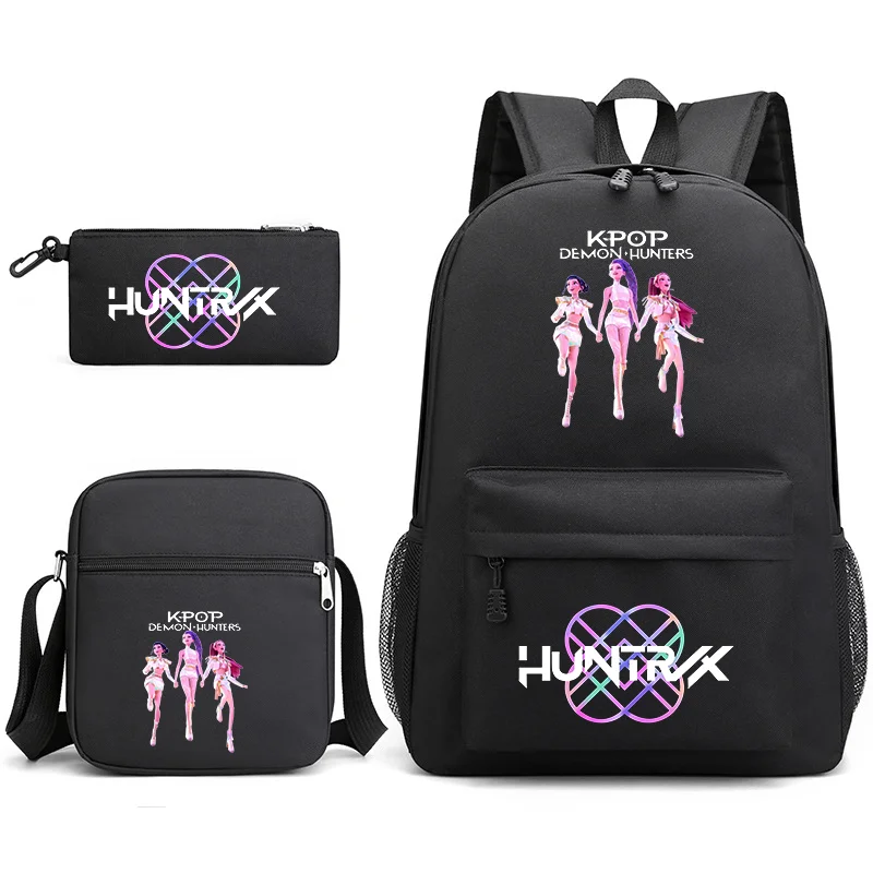 Anime New Fashion K-POP HUNTRX Printed Three Piece Backpack Girls School Rucksack Shoulder Bag Pencil Bag