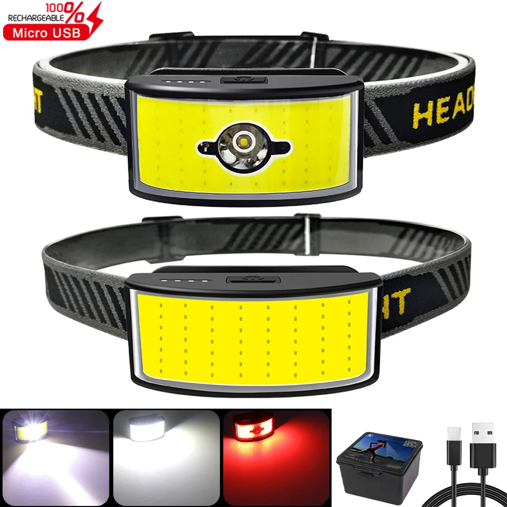 

Powerfull COB Large area flooding LED Headlamp Built-in battery Type-C USB Rechargeable LED Headlight Head Flashlight Light Lamp