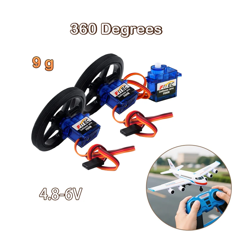 

Micro Servo 9g FS90R 360 Degree Continuous Rotation RC Motor 4.8-6V 1.5KG +Wheels Servos for DIY Smart Robot Car Boat Drones #T3