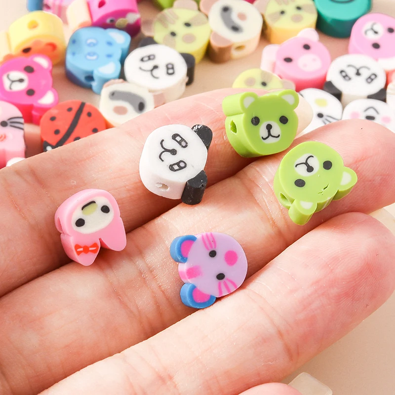 Leslie 30/50/100 Stück Mix Tierperlen (Hund, Katze, Frosch, Bär) aus Ton für Anhänger, Schmuckherstellung, Halsketten, Armbänder, Zubehör, DIY – Detail 5