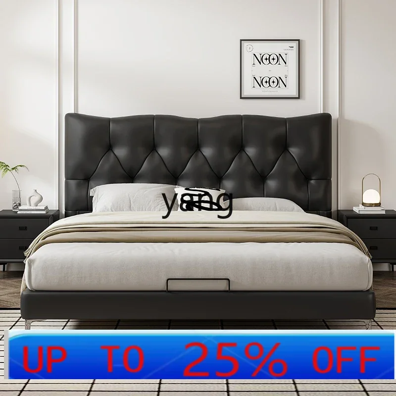 

LCX minimalist black leather bed master bedroom high-end atmospheric double bed modern simplicity