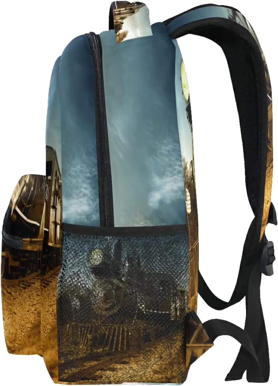 ヴィンテージエンジントレインスクールバックパック子供男の子用、クールトレインラップトップバックパック学生カレッジスクールバッグブックバッグ