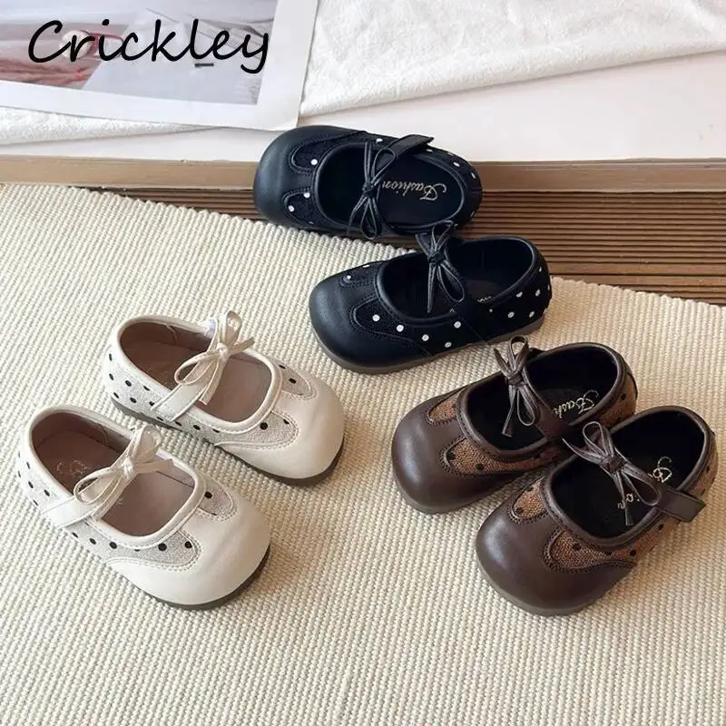 

Spring Autumn Dot Bow Kids Flats Shoes PU Leather Girls Princess Shoes Shallow Non Slip Party Toddler Children Mary Janes