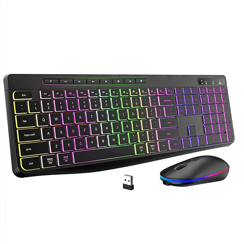 

2.4G Keyboard Mouse Combo RGB Backlit Rechargeable Full-Size Ergonomic Type-C 2.4G Wireless Keyboard Mice Set for PC Laptop