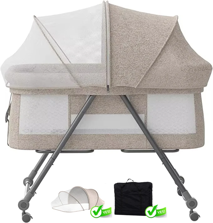 4-in-1 Konvertierbares Baby-Reisebett – Schaukelndes Beistellbett mit Geräuschlosen Rädern, Faltbares Design, Ideal für Neugeborene bis Kleinkinder – Detail 8