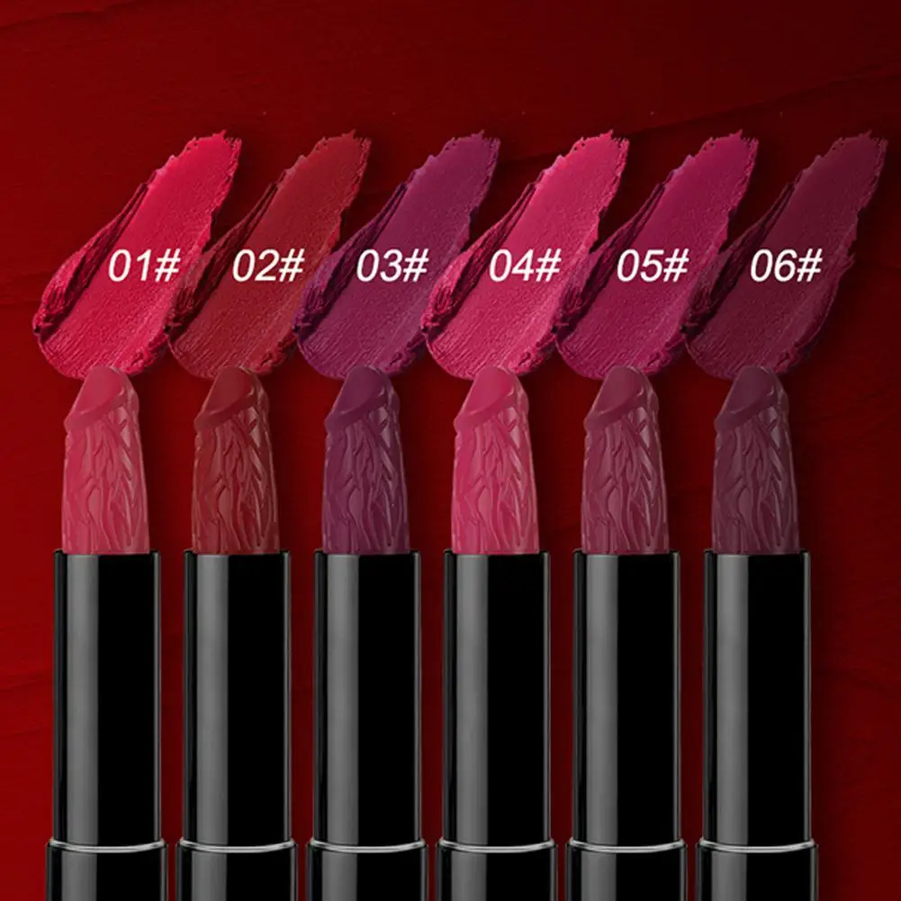 6 Colors Penis Shape Lipstick Mushroom Long Lasting Moisture Cosmetic Rouge Matte Lipstick Lips Makeup