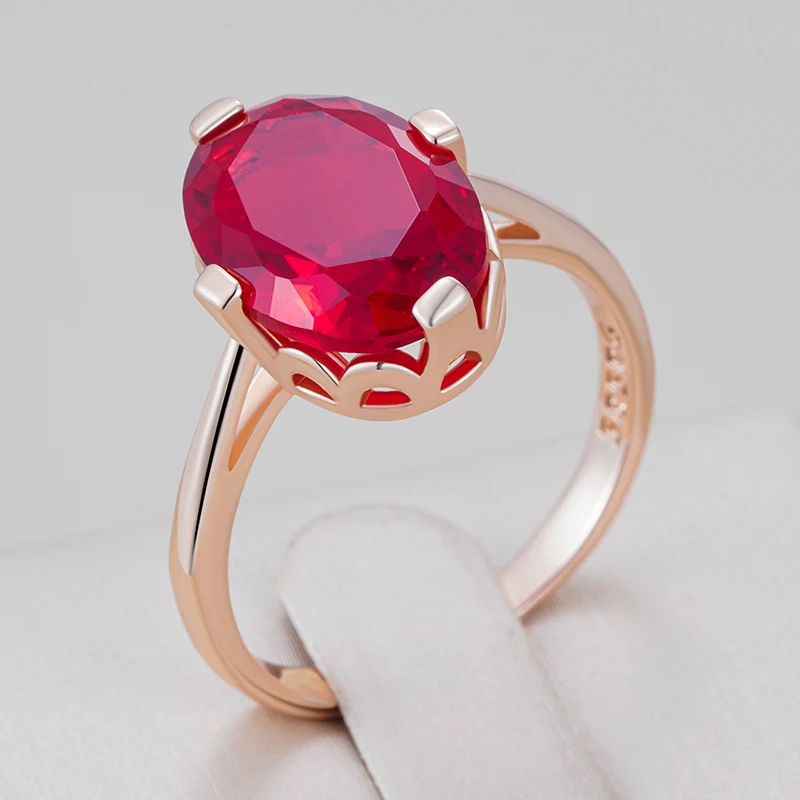 Kinel Hot Shiny Oval Red Natural Zircon Pendant Necklace for Women Fashion 585 Rose Gold Color High Quality Daily Fine Jewelry