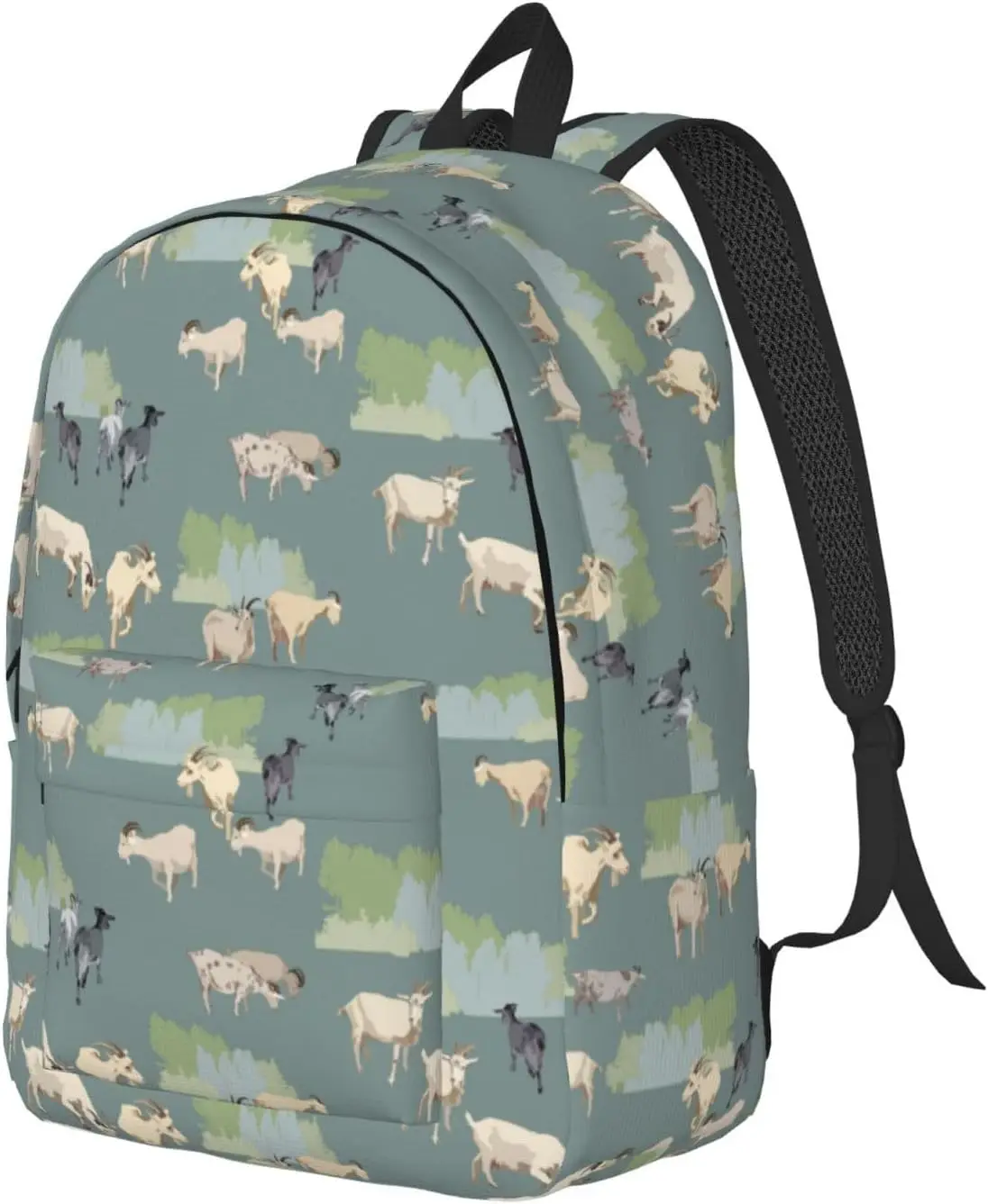 Mochila para computadora portátil de viaje - Mochila de lona para computadora verde cabra linda pintada con correas ajustables