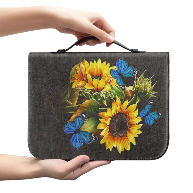 Sunflower Bible Cover Personalized Gifts For Pastor Print Leather Bible Bag Women Cross Design Women's Handbag Book Storage Bag