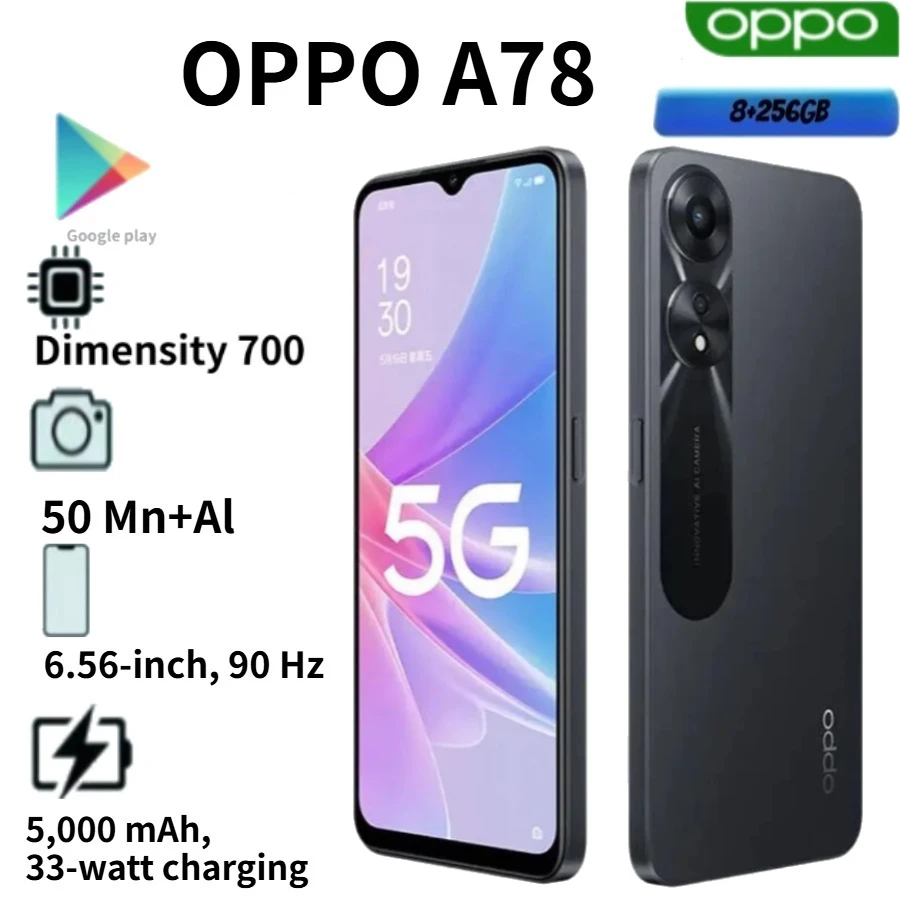 2026 OPPO A78 Global Version Smartphone 8GB 256GB FHD+ AMOLED Display 67W Fast Charging High-End Specifications