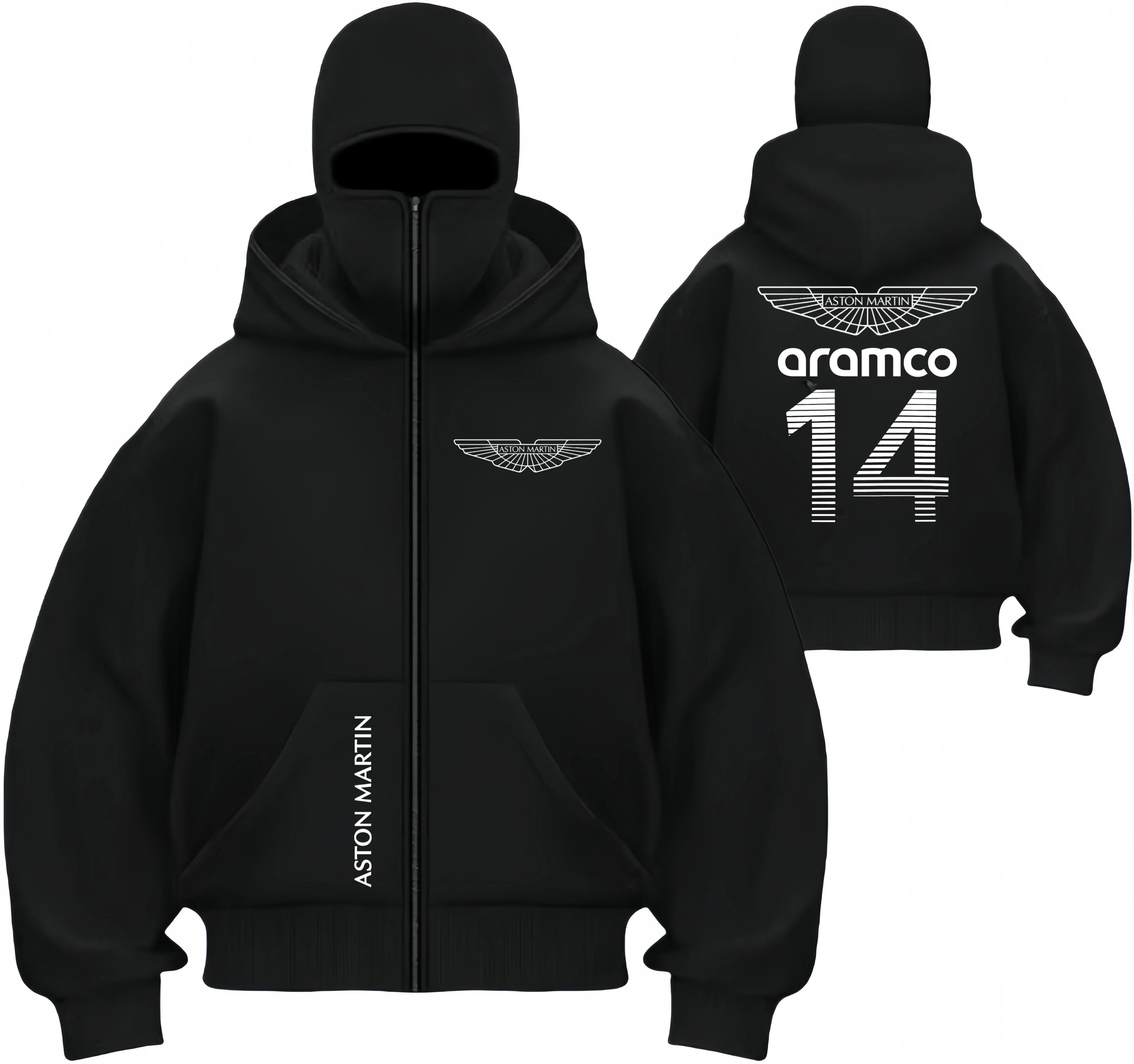 

Мужская толстовка на молнии Aston Martin, зимняя теплая повседневная толстовка с принтом Фернандо Алонсо, ветрозащитный пояс, маска для лица, дизайн с молнией