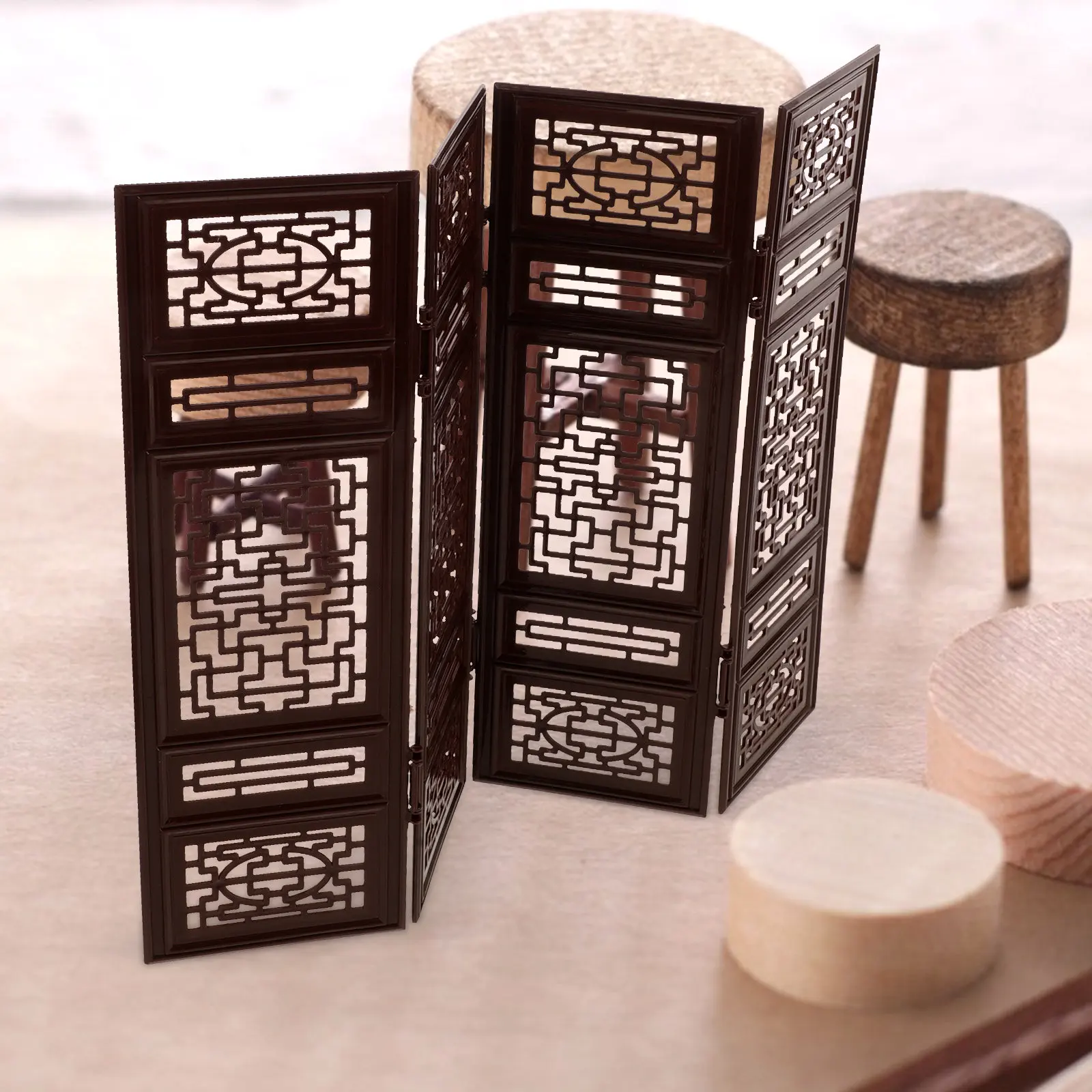 

6Pcs Chinese Screen Miniature Room Divider Style Dollhouse Furniture Desktop Partition Decorative Panel Vintage Style