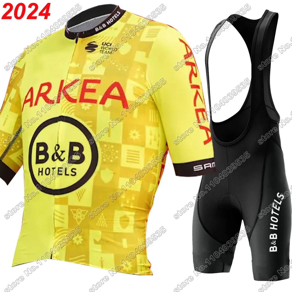 ARKEA B&B HOTELS 2024 Cycling Jersey Set Summer France Yellow Clothing Road Shirts Suit Bicycle Bib Shorts MTB Maillot Ropa