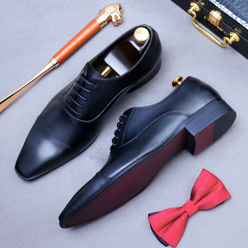 Men's Oxford Leather Shoes New Business Formal Cowhide Genuine Leather Simple Retro Shallow Slip-On Three-Joint Handmade Shoes