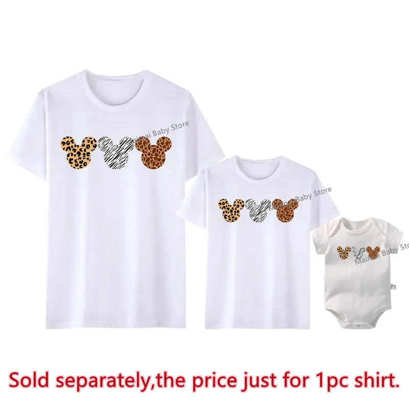 Disney Leopard Mickey Ears Shirts Funny Animal Kingdom Family Matching Outfits Cotton Look Mother and Kids Disney Trip Clothes