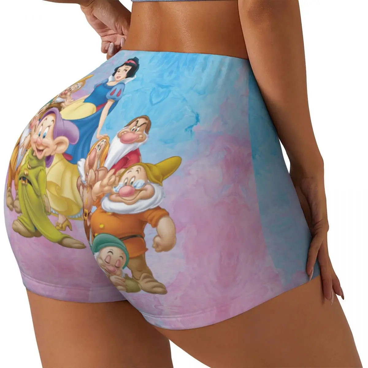 Custom Snow White And The Seven Dwarfs  Workout Biker Running Shorts Women's Anime Cartoon Gym Yoga Shorts