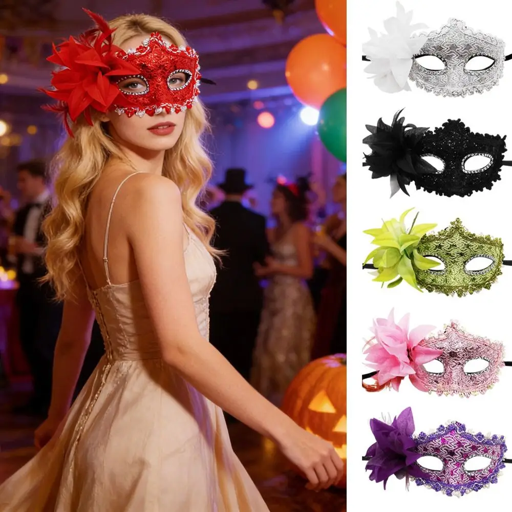 

Fashion Venetian Party Masquerade Mask Carnival Party Lace Half Face Mask Side Flower Eye Mask for Women