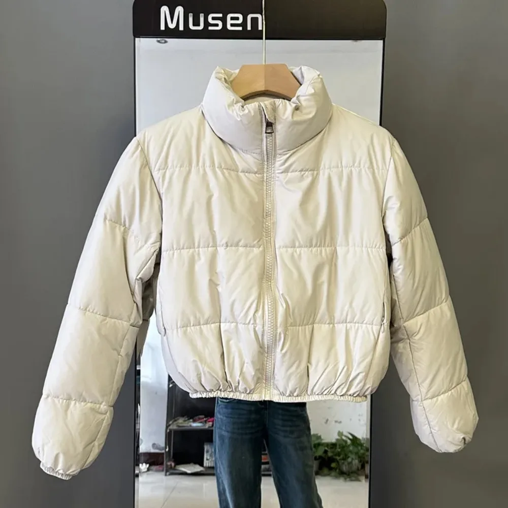 

Короткие парки зима-осень женские меховые воротники-стойки с карманами длинные тонкие пальто с длинными рукавами однобортные теплые парки макси 2025