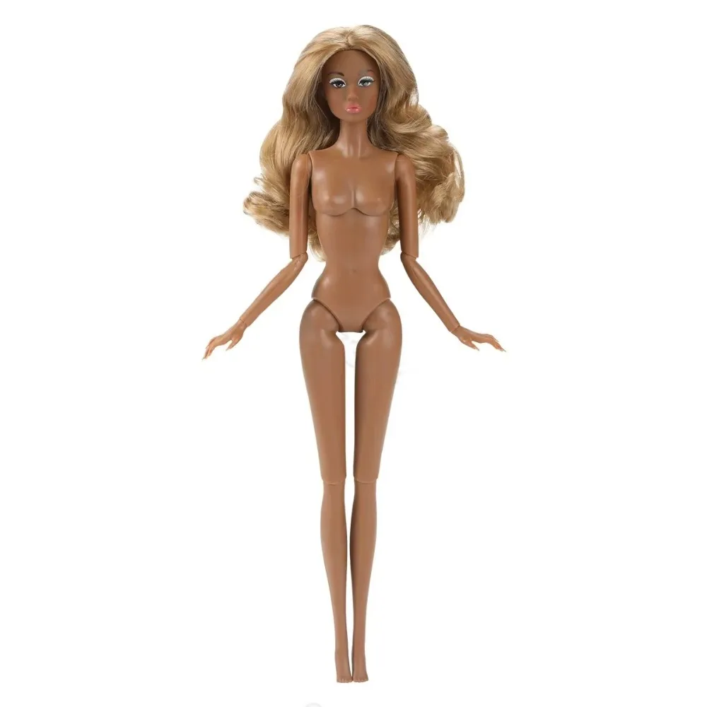 Girls European Supermodel Nude Curly Hair Dress Up 1/6 Model Dark Skin 32cm Action Figure Body DIY