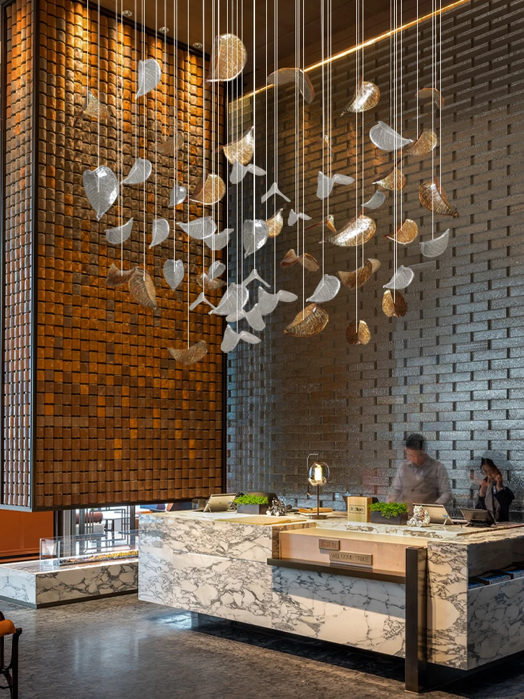 

Modern Nordic High Ceiling Creative Leaf Glass Chandelier with Hanging Lamp for Villa Duplex Dining Room Staircase Home Decor