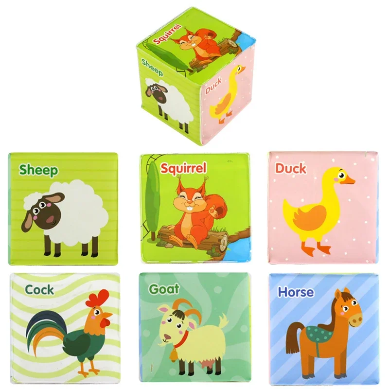 Infant Montessori early education picture dice baby recognize cute animal digital Soft Set Rattle cube building block toys