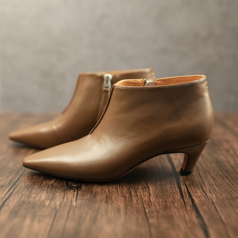 

ALIAS MAE Women's Leather Heeled Ankle Boots Summer Street Casual Square Toe Elegant Minimalist Side Zipper Shoes