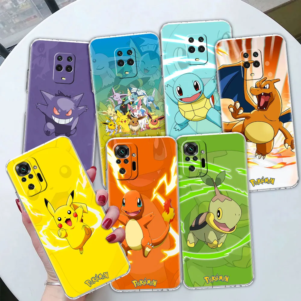 Soft Clear Case For Xiaomi Redmi Note 11 10 9 8 Pro 10S 9S 9A 9C 9T K40 12 13 7 8A Transparent Phone Cover Pokemon Pikachu Shell