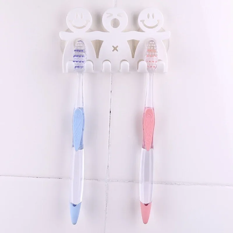 1Pcs Smile Face Bathroom Kitchen Toothbrush Towel Holder Wall Sucker Hook  (Colour: White)