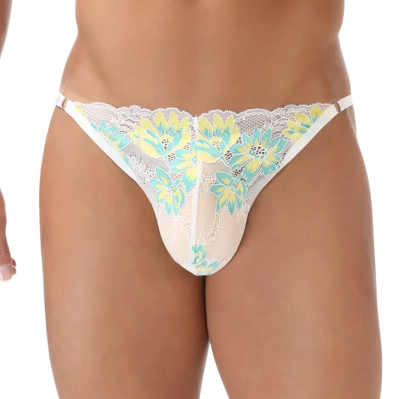 

4PCS/Sets Men Thong G-string Jockstrap Embroidery Lace Mesh See Through Lingerie Sissy Gay Panties Slip Homme Underwear Thongs