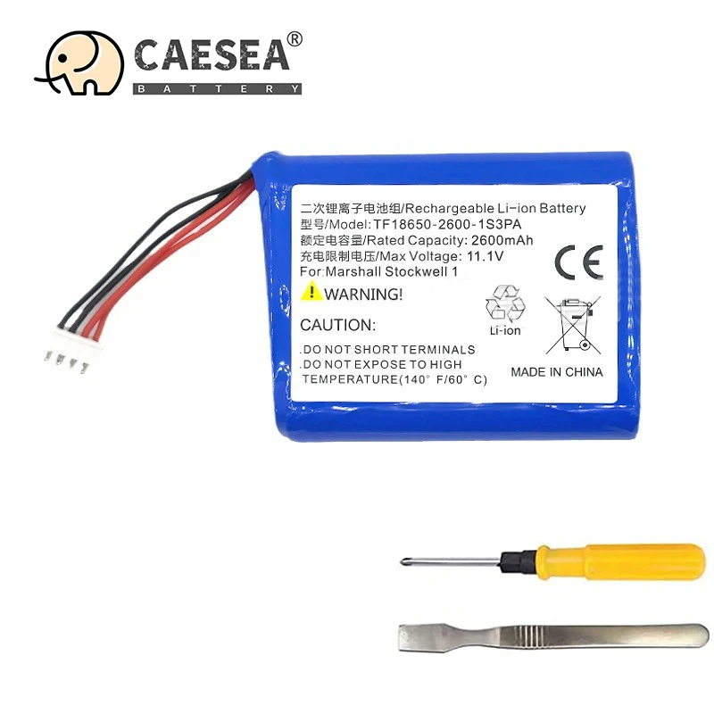 CAESEA 11.1V replacement battery for Stockwell for Marshall, fits part number TF18650-2200-1S3PA, 2600mAh / 28.86Wh