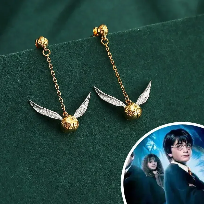 Harries Potter stadniny kolczyki złoty znitch wisiorek w kształcie kuli Hogwart czarodziej moda akcesoria anime strona dekoracji prezent dla
