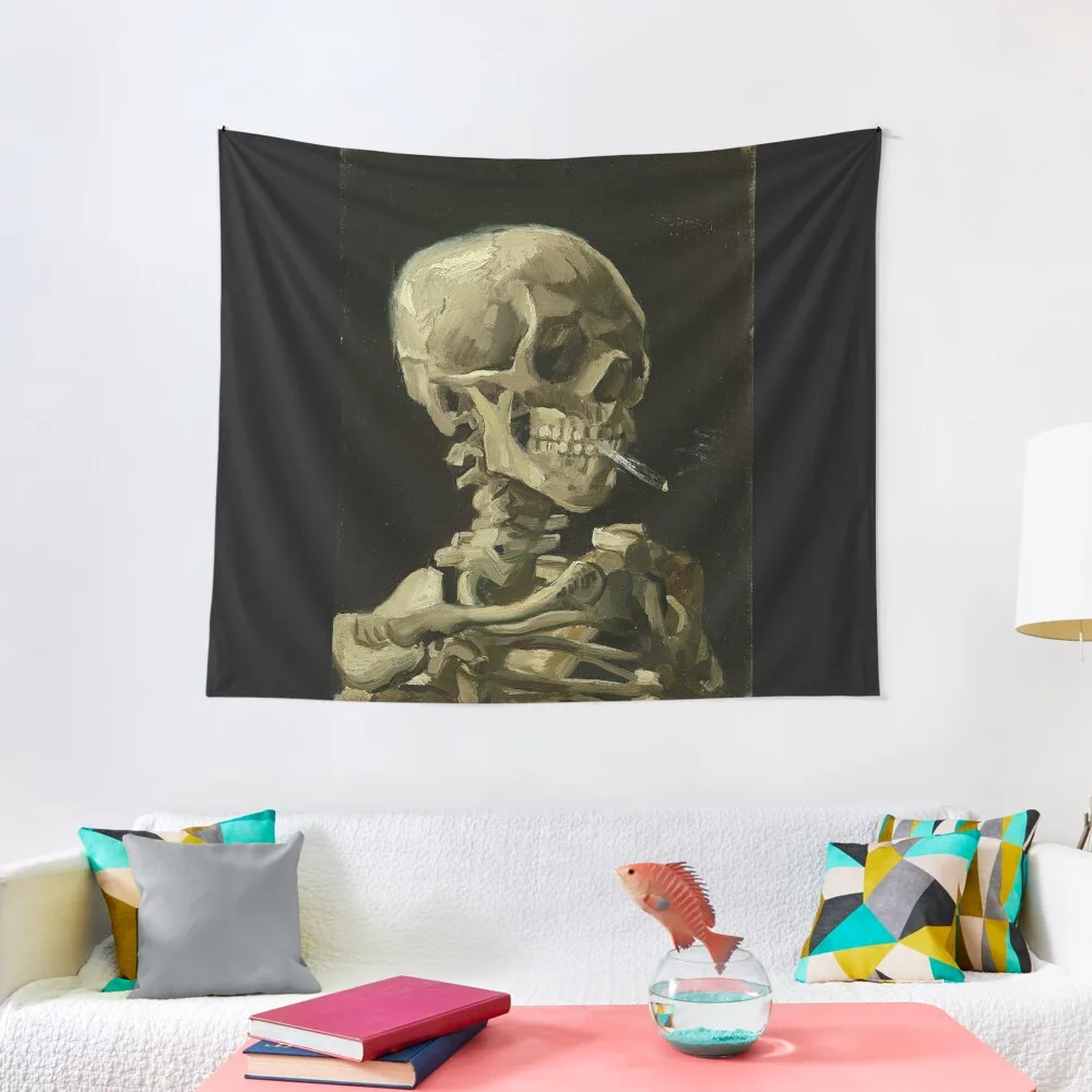 

Skull of a Skeleton with Burning Cigarette - Van Gogh Tapestry Room Aesthetic Decor House Decorations Hanging Wall Tapestry