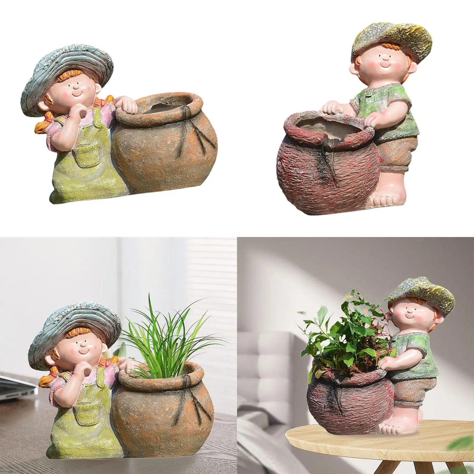 Estatua de maceta de resina creativa, maceta pequeña bonita, figurita decorativa, maceta para jardín, Patio, mesa, dormitorio