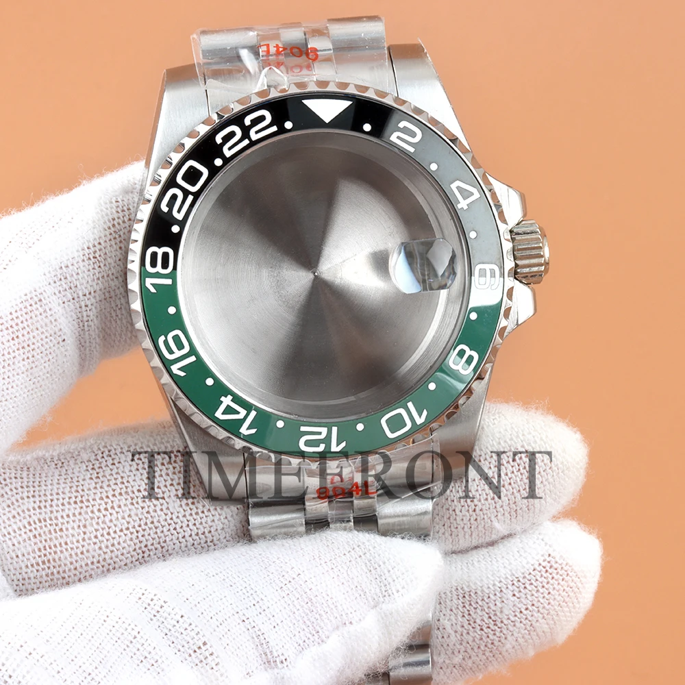 40mmシルバー腕時計ケース、サファイアガラス、GMTセイコーNH34/NH35/NH36/NH38ムーブメント対応、ステンレススチールジュビリーブレスレット、防水ケース