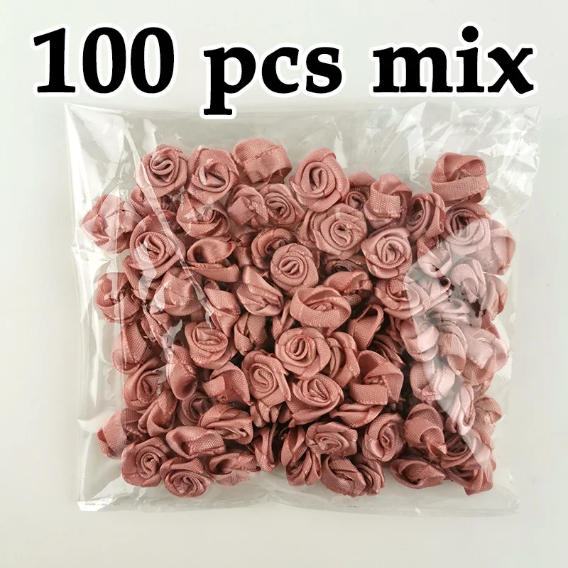(100 Pcs/pack) 10*10mm Mini Fresh Pink Ribbon Flowers Small Size Satin Ribbon Artificial Flower Craft Festive Party Decoration