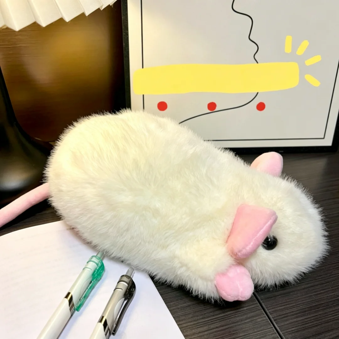 Cute Cartoon Fancy Rat Plush Pencil Pouch Soft Stuffed Animal Fancy Rat Creative School Stationery Back-to-School Gift for Kids