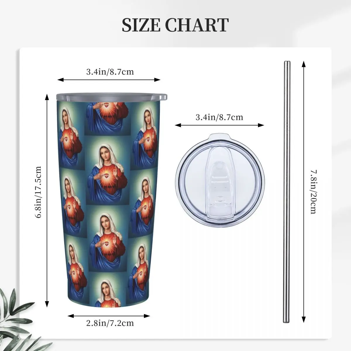 Immaculate Heart Of Mary Virgin Mary Stainless Steel Tumbler Vacuum Insulated Mugs Thermal Cold Cups Straws With Lid 20oz