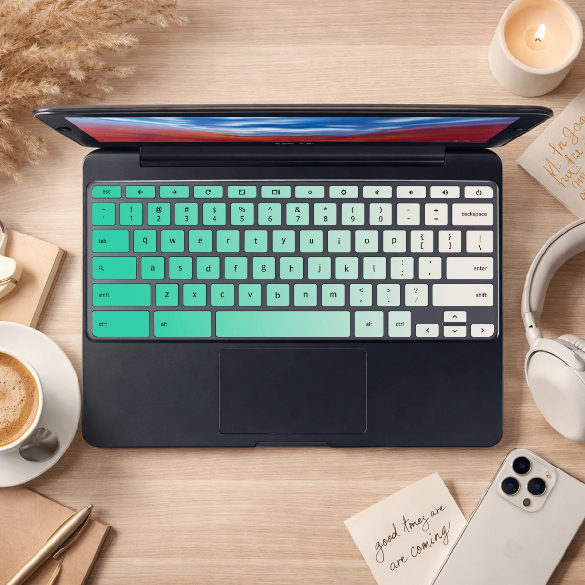Gradient Mint Green Silicone Keyboard Cover US Layout for Samsung Chromebook 11.6"/12.2"/15.6" Series, English & Spanish Layouts