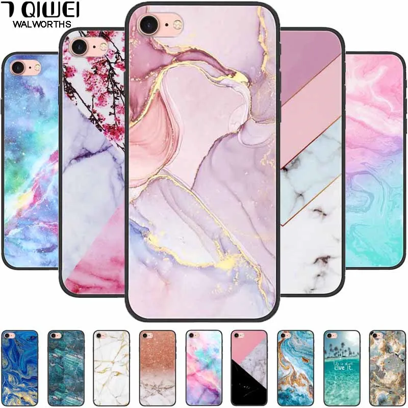 For iPhone SE 2020 2016 Case Soft Luxury Marble TPU Bumper for iPhone 7 8 Plus Silicone Phone Cover 7Plus 8Plus Cool Protective