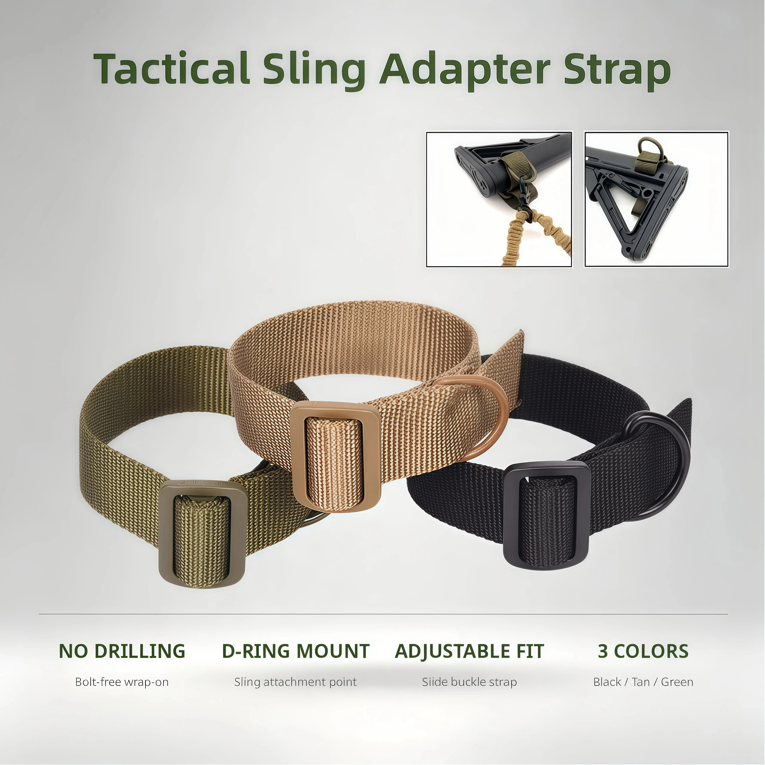 Tactical Buttstock Sling Adapter Nylon Stock Sling Mount Strap with D Ring for Airsoft Hunting Outdoor Shooting
