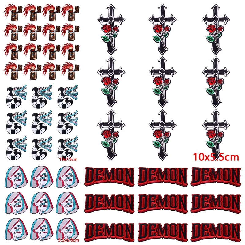 

10pcs/Lot Gothic Patch Embroidered Patches On Clothes Punk Stripes Clothing Thermoadhesive Patches For Clothing Stickers Badges