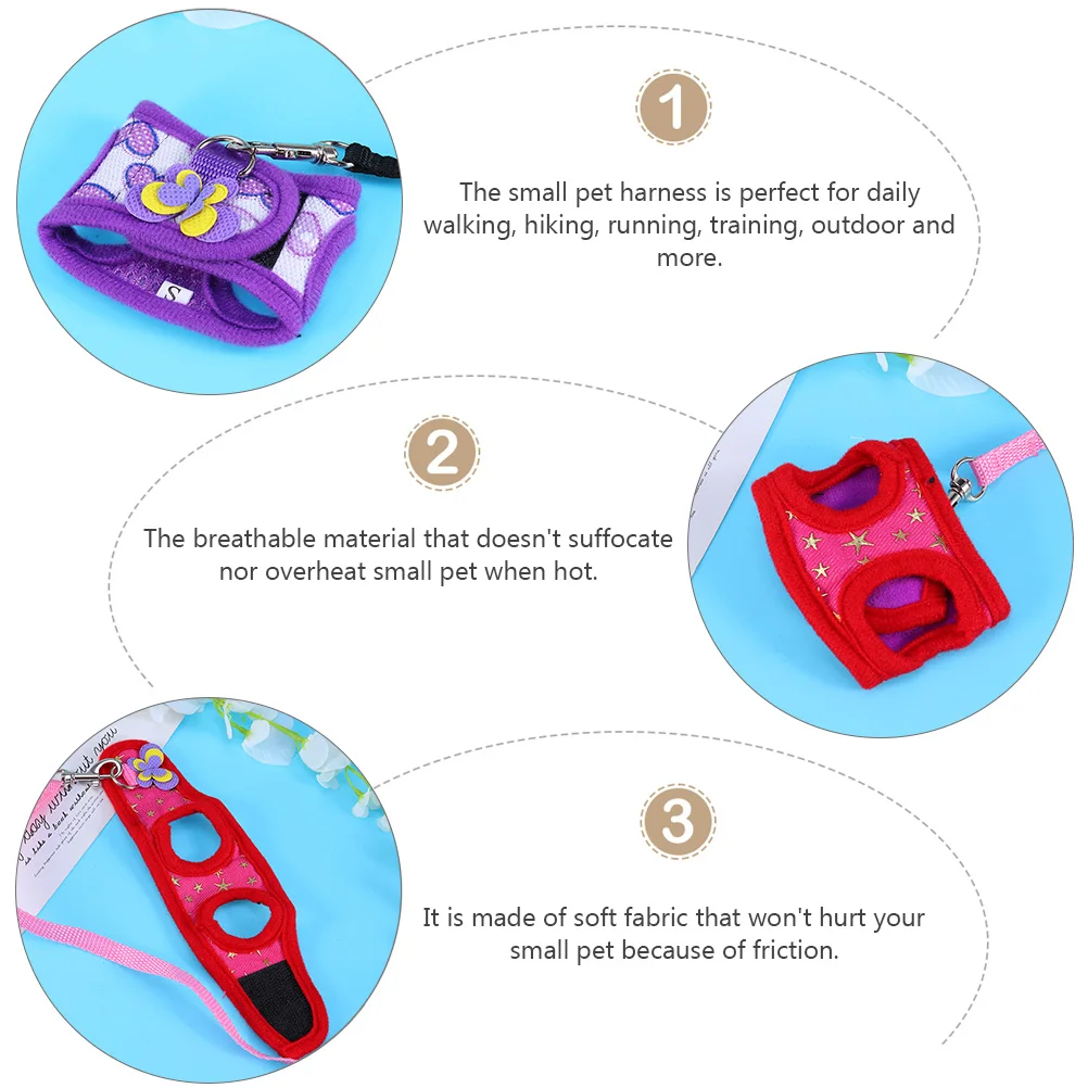 

2 Sets Harness Small Animals Belt Pet Vest Cloth Hamster Leash Rope Harnesses Outdoor Walking