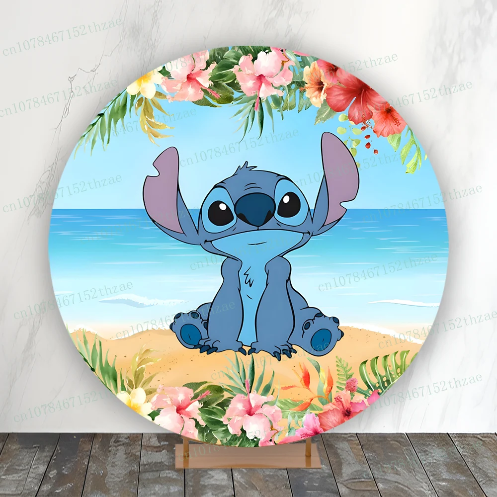 

Lilo & Stitch Birthday Party Photo Background Baby Shower Round Photography Backdrop Cartoon Banner Decoration