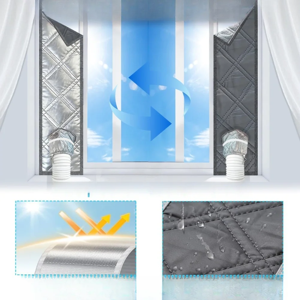Portable AC Window Seal Cloth Reflective Silver Coating Grey Oxford Fabric for Sliding 25x100cm 25x180cm 25x250cm