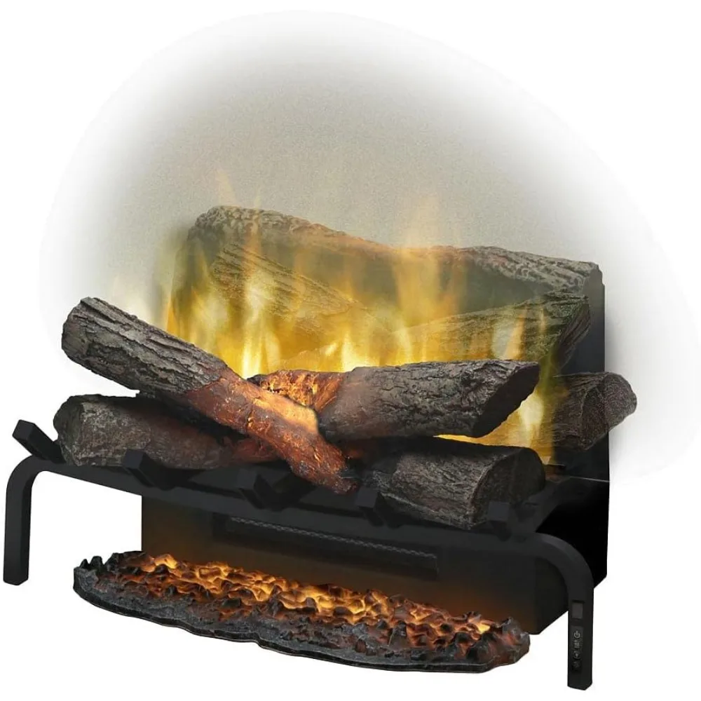 Electric Fireplace Log Insert - 20 Inch Faux Wooden Logs, Plug in Electric Heater + Glowing Ash Mat; Remote Control Included