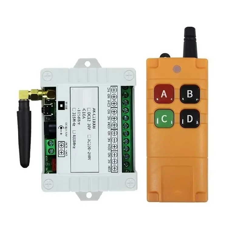 433M Ndustrial DC 12V 24V 36V 4CH RF Wireless Remote Control Switch Radio Receiver With 20-2000M Long Distance Remote Controller