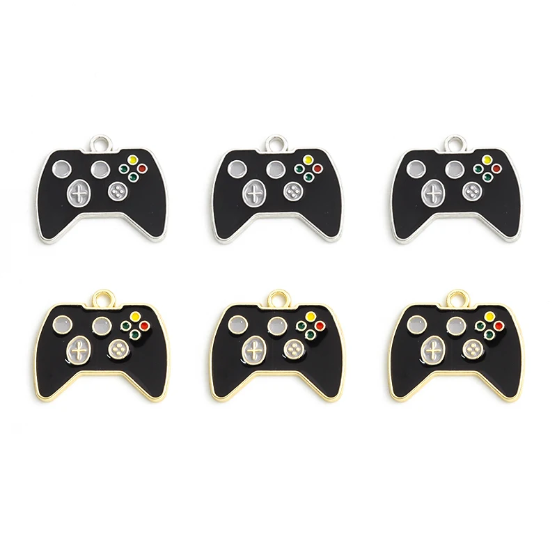 10pcs Black Gamepad Oil Drip Charms Video Game Controller Enamel Metal Pendants Jewelry Making DIY Necklace Keychian Party Gifts